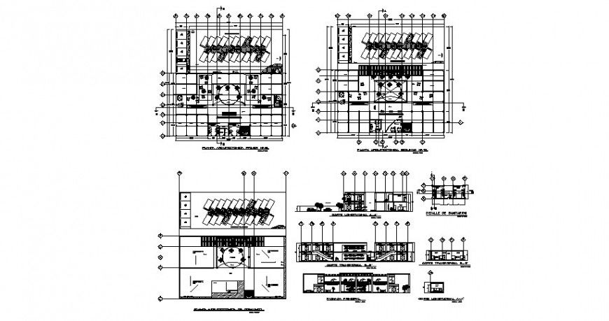 Urban restaurant elevation, section, floor plan and auto-cad drawing details dwg file