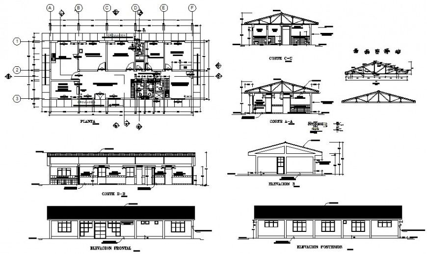 Urban school building detailed architecture project dwg file