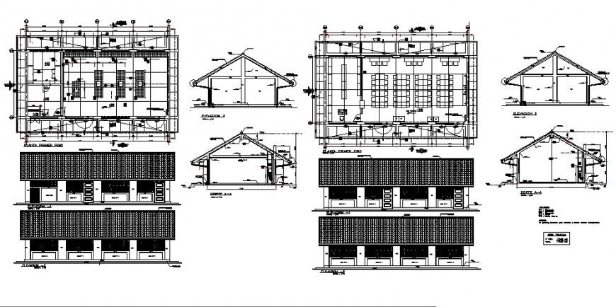 Urban school elevation, section and plan auto-cad details dwg file