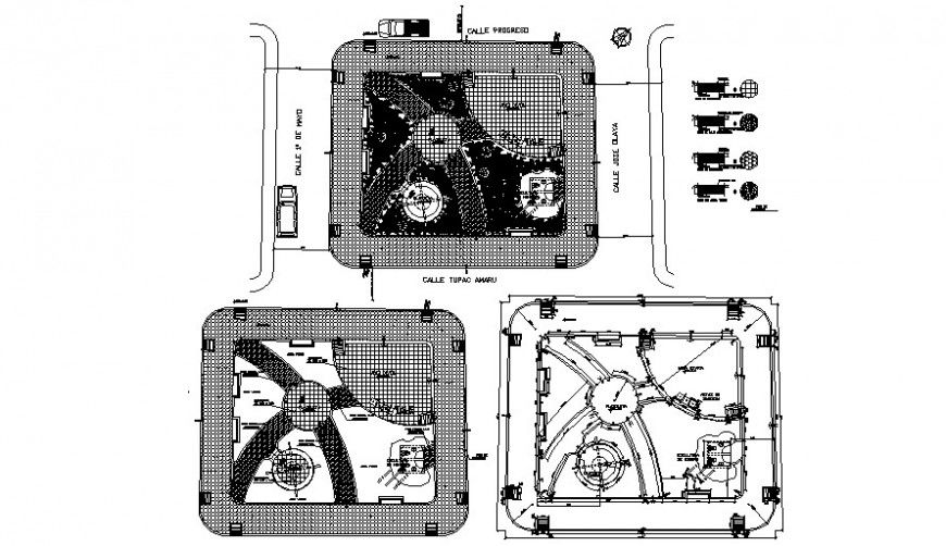 Urban small park landscaping structure cad drawing details dwg file
