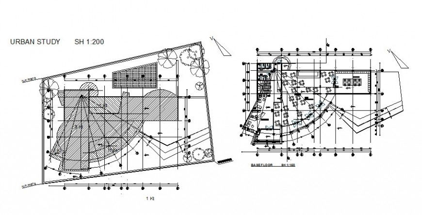 urban study of restaurant building in dwg file.
