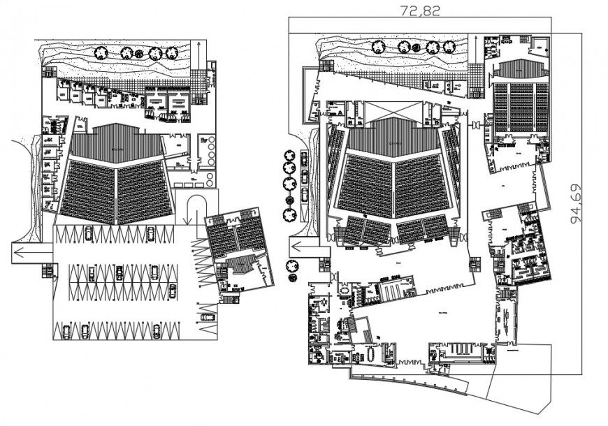 Urban theater two floor distribution plan cad drawing details dwg file