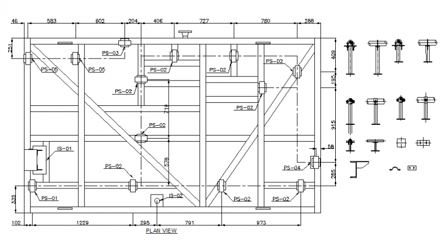 Utility water system pipe installation and plan view details dwg file