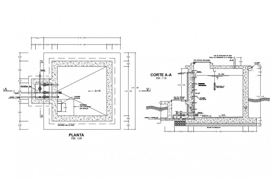 Valve booth house section, plan and plumbing details dwg file