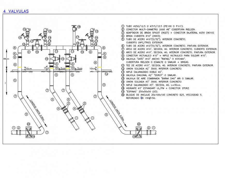 Valve of an irrigation network detail elevation and plan autocad file