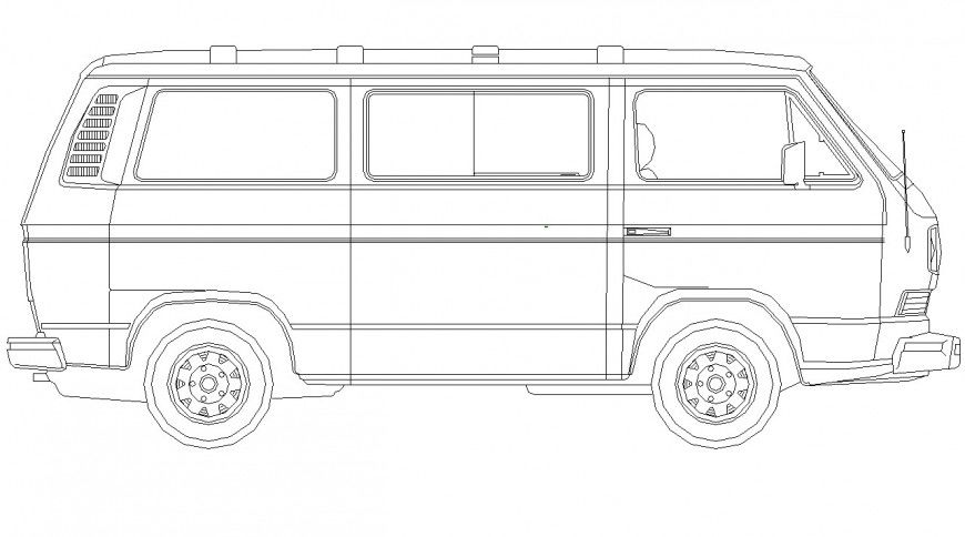 Van detail 2d view CAD vehicle block layout file in autocad format