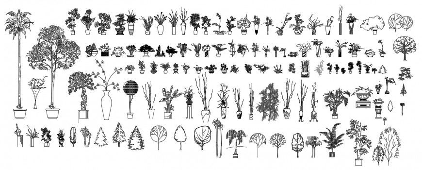 Various 2d tree plant elevation blocks cad drawing details dwg file