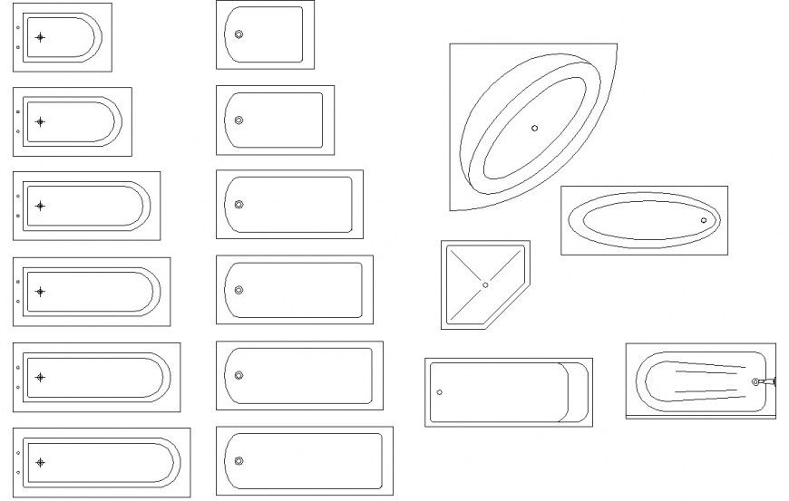 Various bathtub detail drawing in dwg file.
