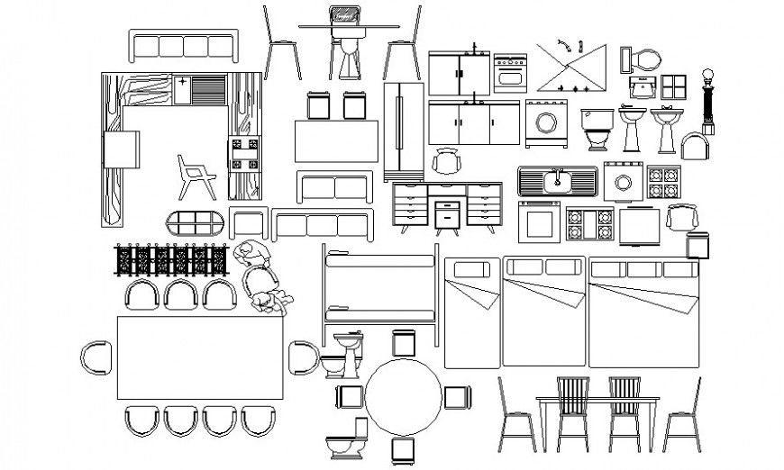 Various furniture blocks details 2d view in autocad software