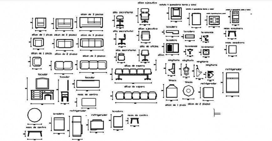 Various furniture library units 2d view CAD drawings dwg file