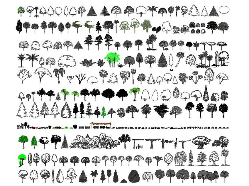 Various garden tree and plant 2d elevation blocks cad drawing details dwg file