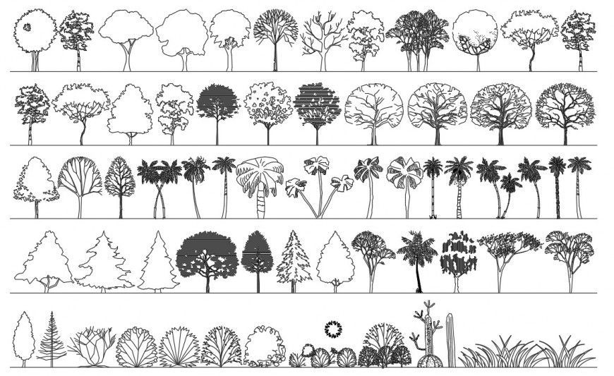 Various garden tree elevation blocks cad drawing details dwg file