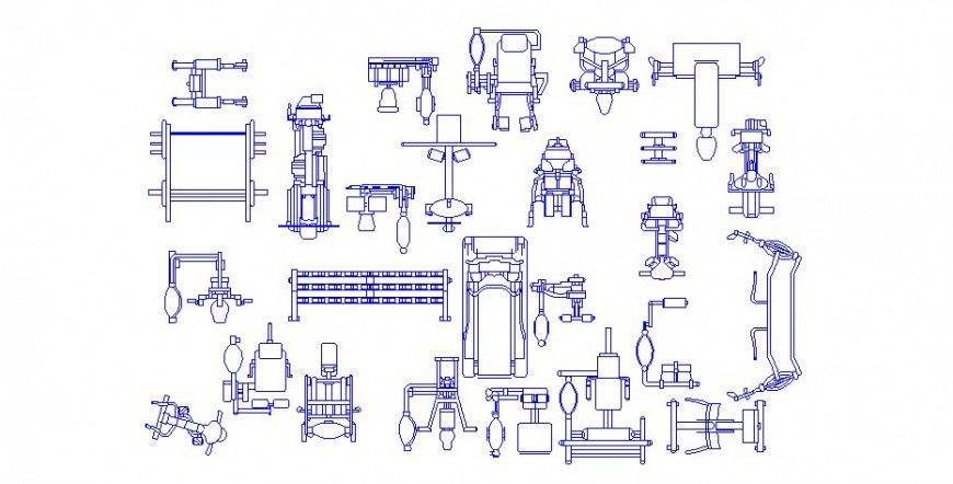Various gyming equipment detail elevations in autocad