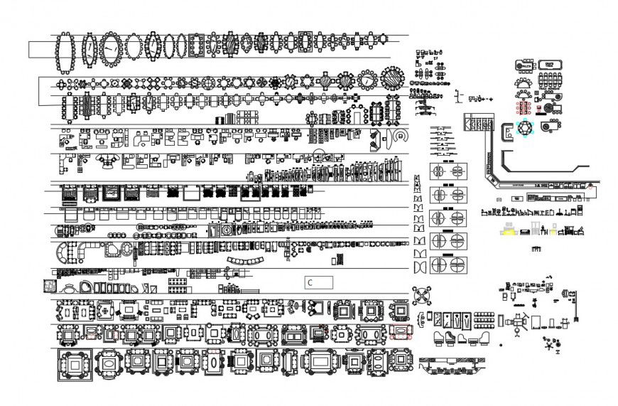 Various hotel and restaurant furniture blocks cad drawing details dwg file