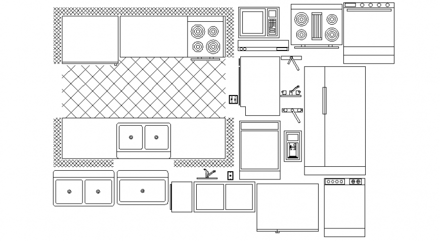 Various kitchen furniture and automation units dwg file
