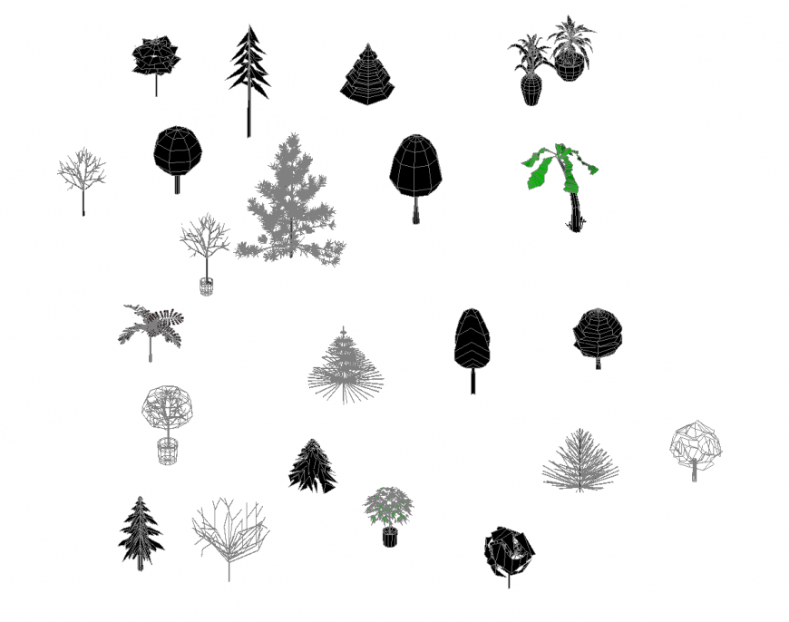 Various landscaping trees block 2d view autocad file