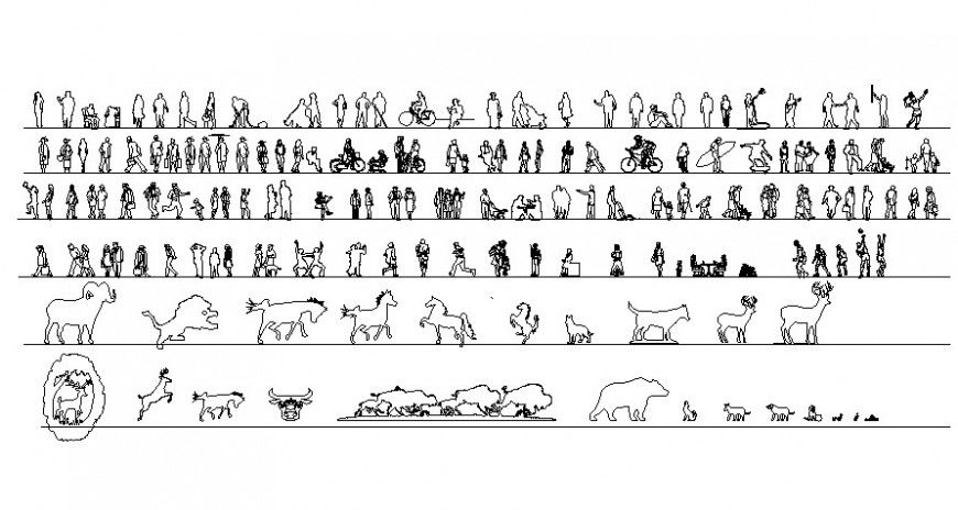 Various people and animal blocks drawings dwg file