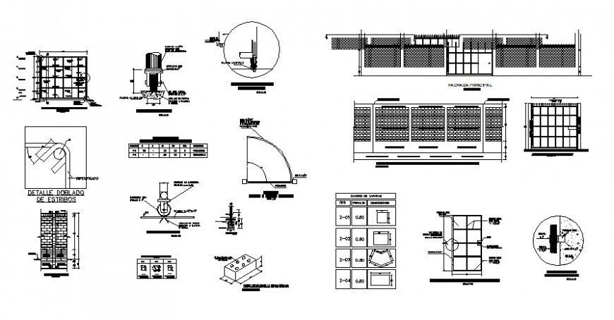 Various RCC structural units design 2d view in autocad