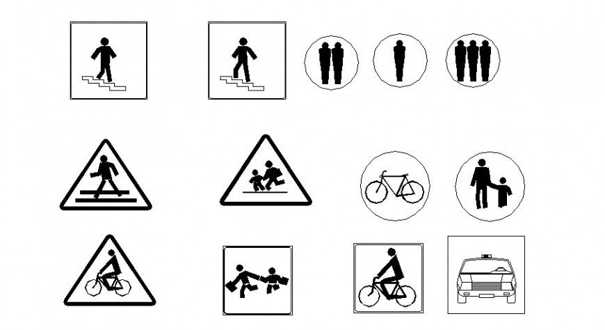 Various road signs and symbols 2d drawing AutoCAD file