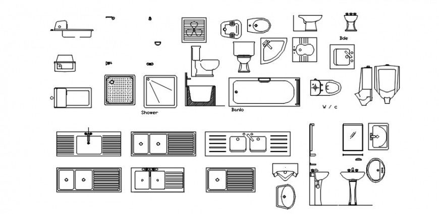 Various sanitary units blocks drawings details 2d view in autocad file