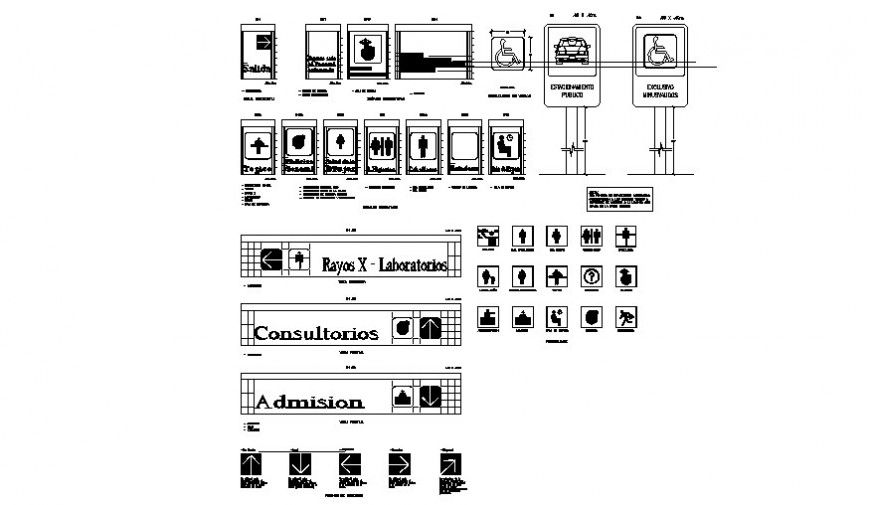 Various signs and symbols drawings details 2d view autocad file