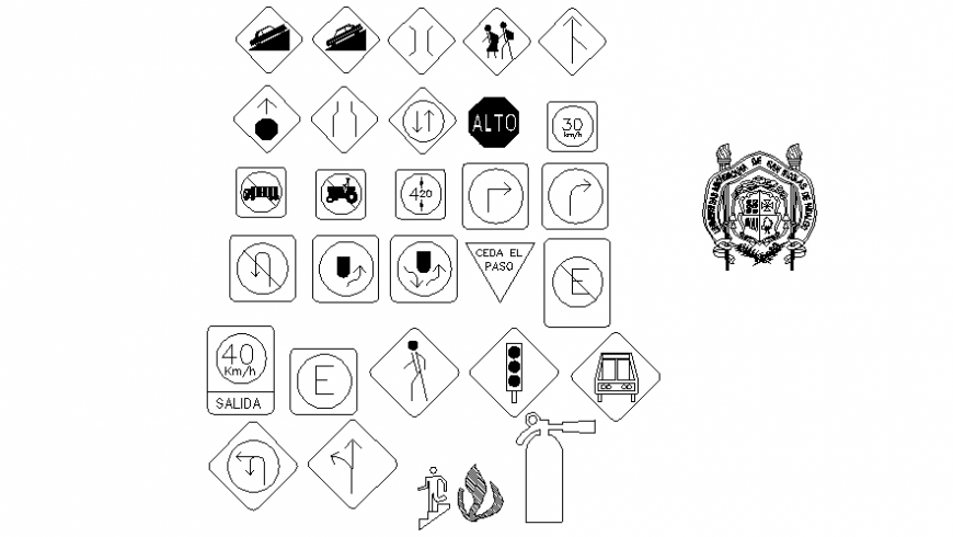 Various signs and symbols units drawings detail 2d view AutoCAD file
