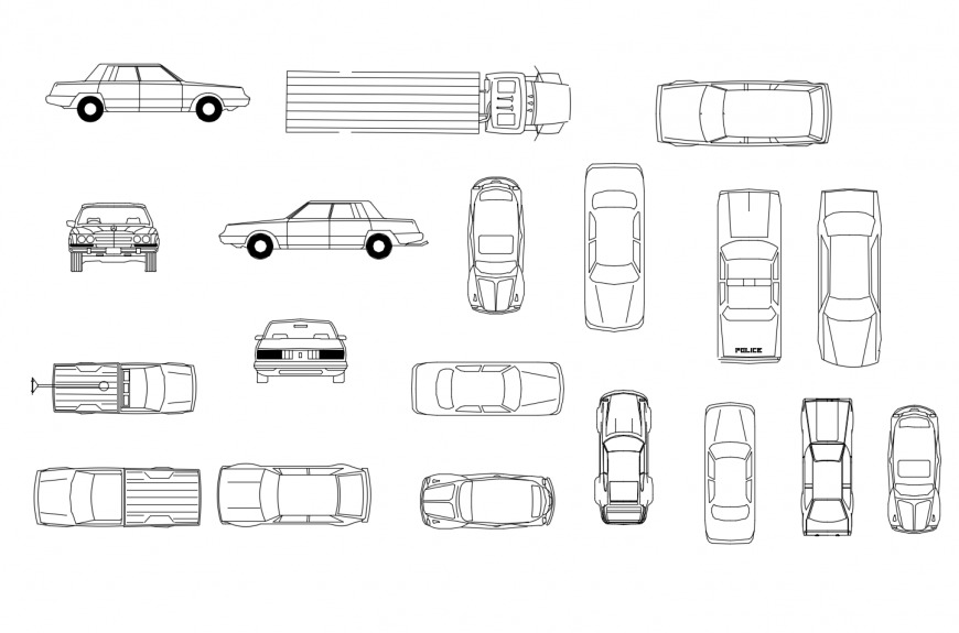 Various transportation blocks 2d view layout autocad file