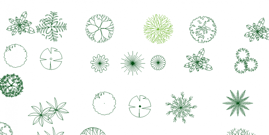 Various tree plants garden blocks cad drawing details dwg file