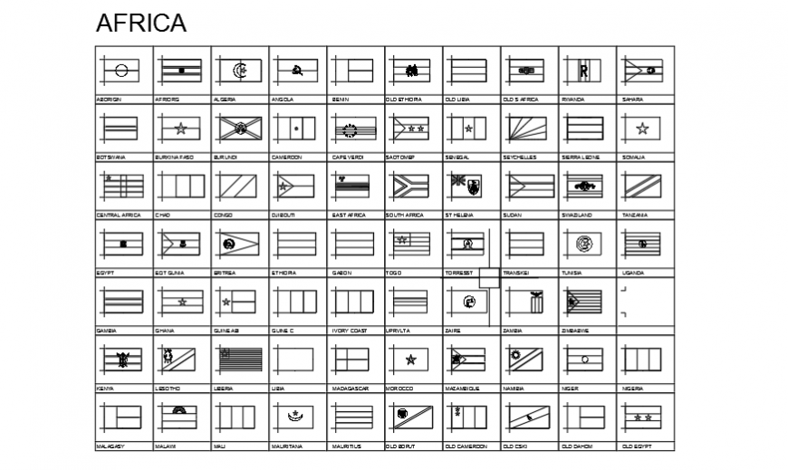 Various types of 2D African flags design drawing