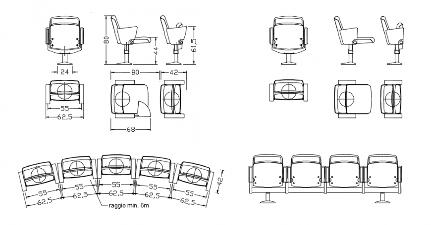Various types of chairs detailing sectional model design file