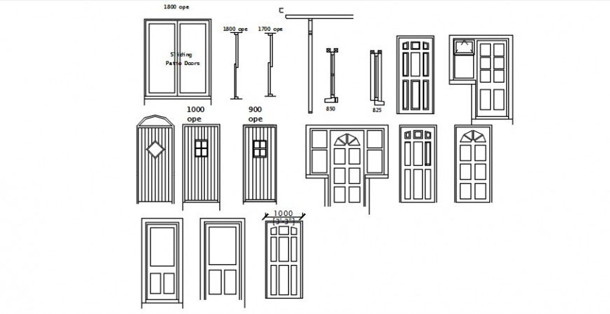 Various types of doors detailing dwg file