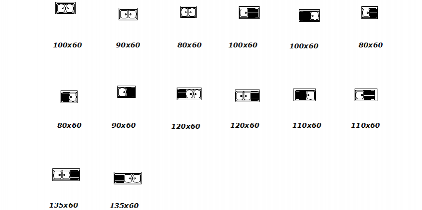 Various types of sink drawing with detail in dwg file.