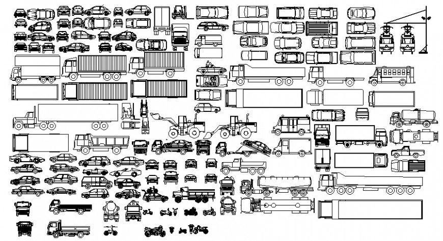 Various vehicle blocks 2d view autocad software file