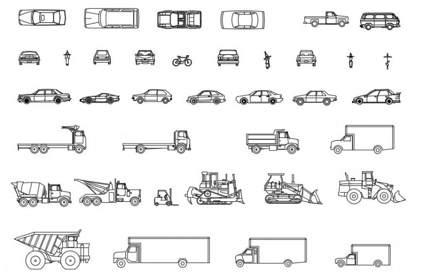 Various vehicle elevation blocks cad drawing details dwg file