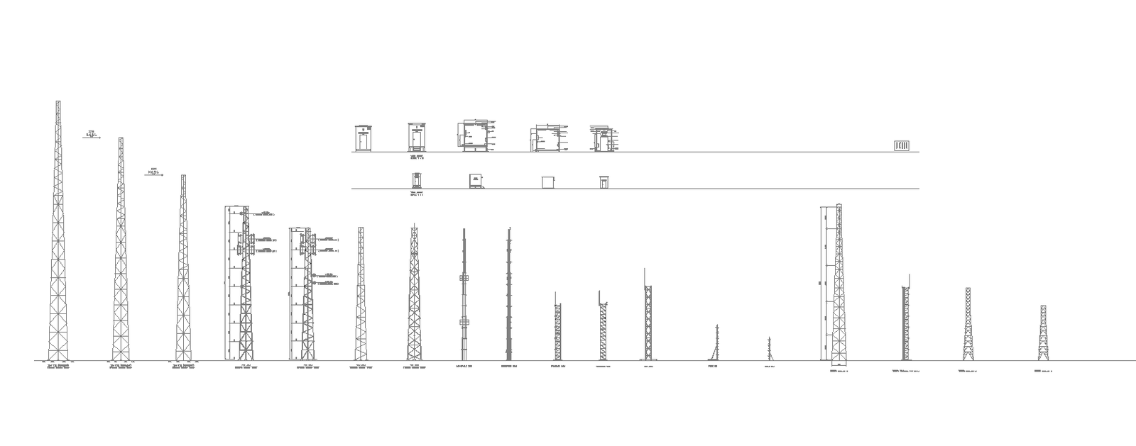 various types of triangle tubular tower ,Download DWG file.