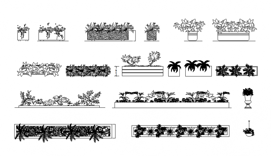 Vegetation flower plants with flower racks cad blocks details dwg file