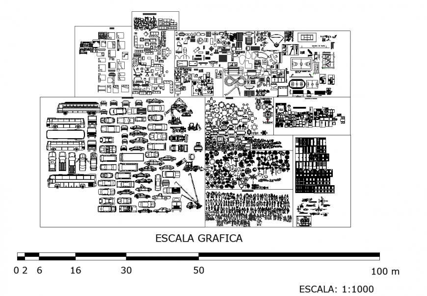 Vehicle,furniture,people and tree different types of block design dwg file