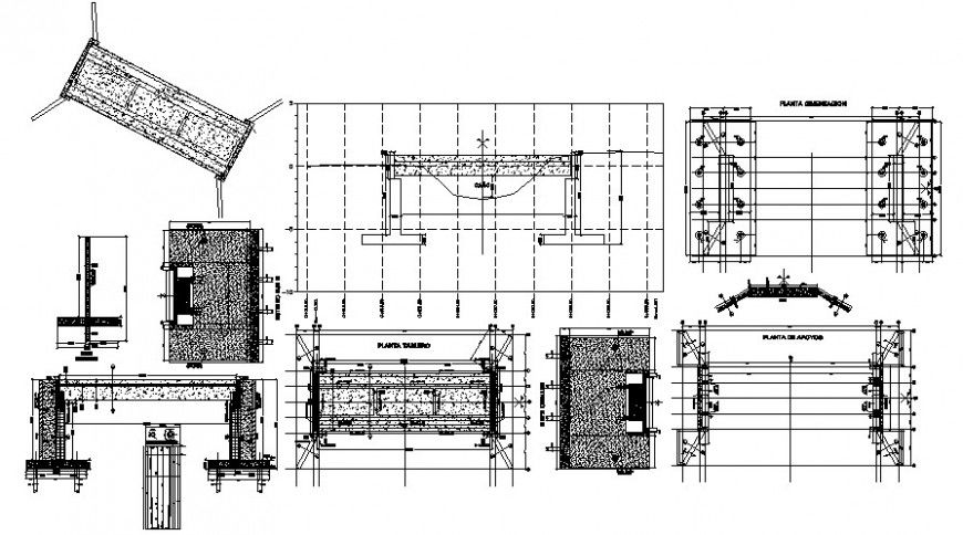 Vehicle bridge constructive sections and structure drawing details dwg file
