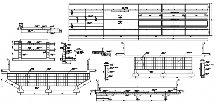 Vehicle bridge sections, footing and constructive structure details dwg file