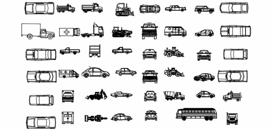 Vehicle different block plan and elevation in auto cad file