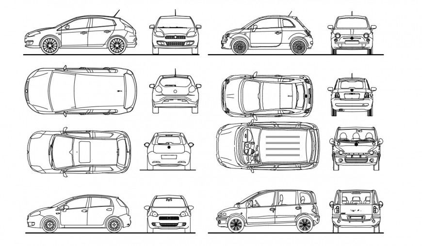 Vehicle library blocks of car 2d view dwg file