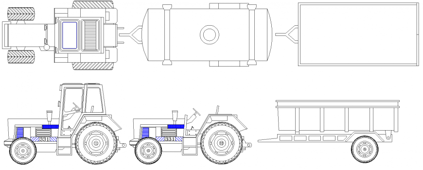 Vehicle plan and elevation drawing in dwg file.