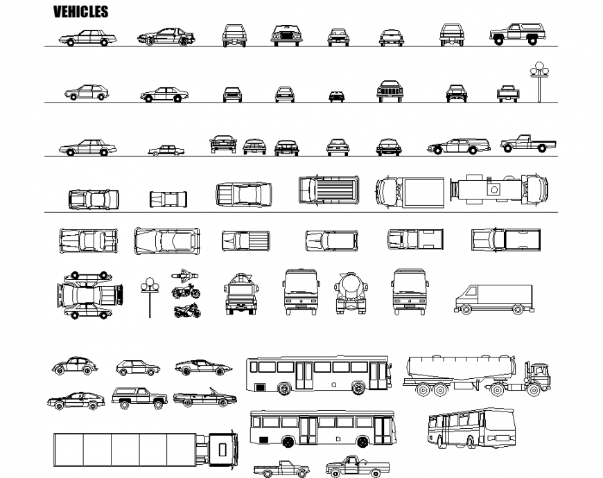 Vehicles AutoCAD blocks in dwg AutoCAD file.