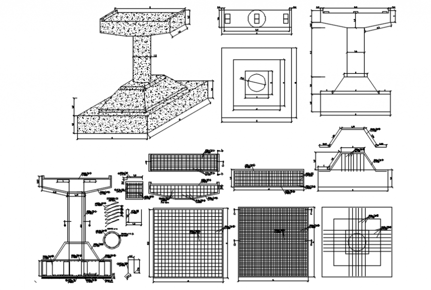 Vehicular bridge footings and constructive structure drawing details dwg file