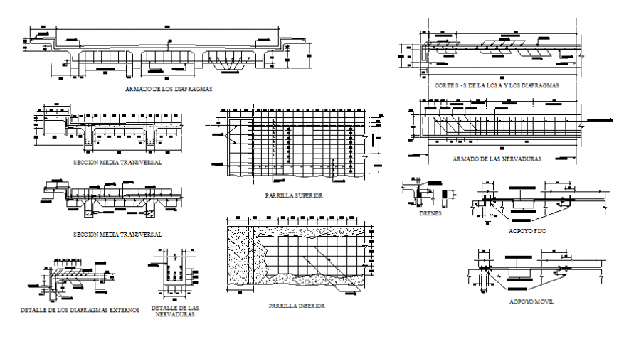 Vehicular bridge section and constructive structure details dwg file