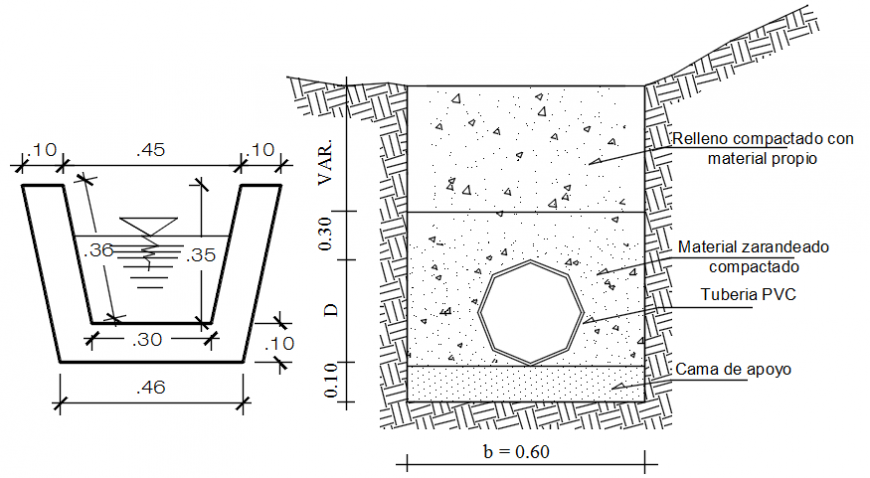 Vehicular footbridge excavation section cad drawing file