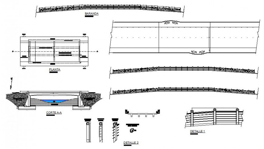 Veicular and pedestrian bridge detail drawing in AutoCAD file.