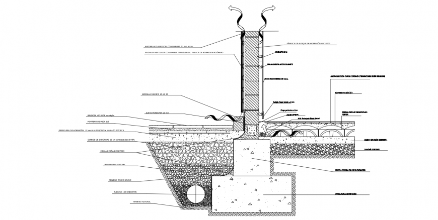Ventilated front section with construction view dwg file