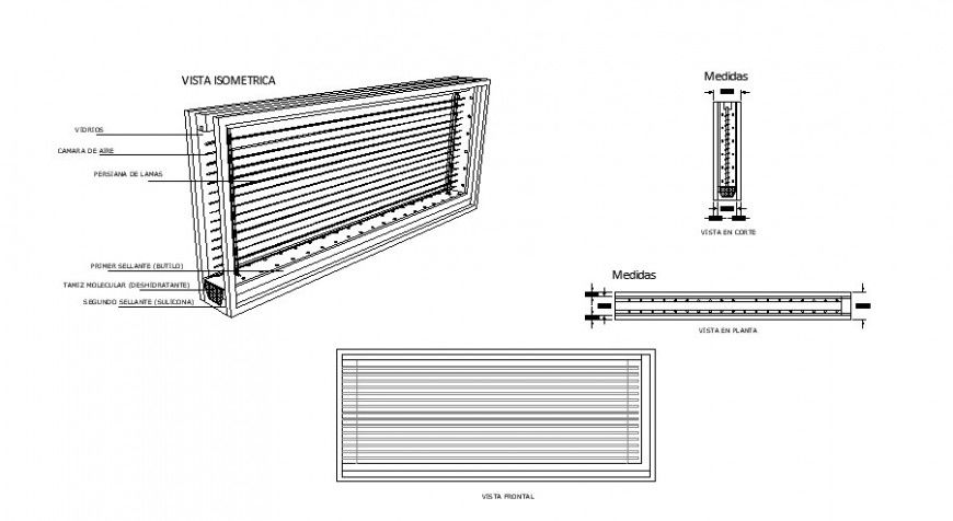 Ventilation block detail elevation and plan 2d view autocad file