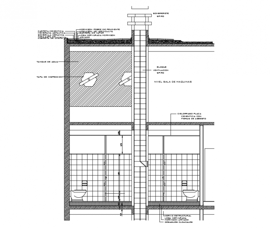 Ventilation of bathroom by Spiro conduit and sectional details dwg file